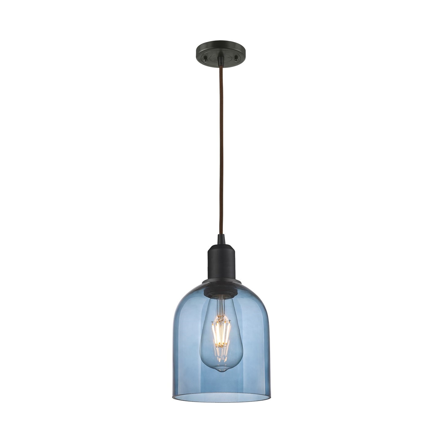 Innovations Bella 6in 1-Light Mini Pendant | Industrial Oil Rubbed Bronze Steel and Blue Glass | Kitchen Island & Dining Room | Model 900-1P-OB-G558-6BL