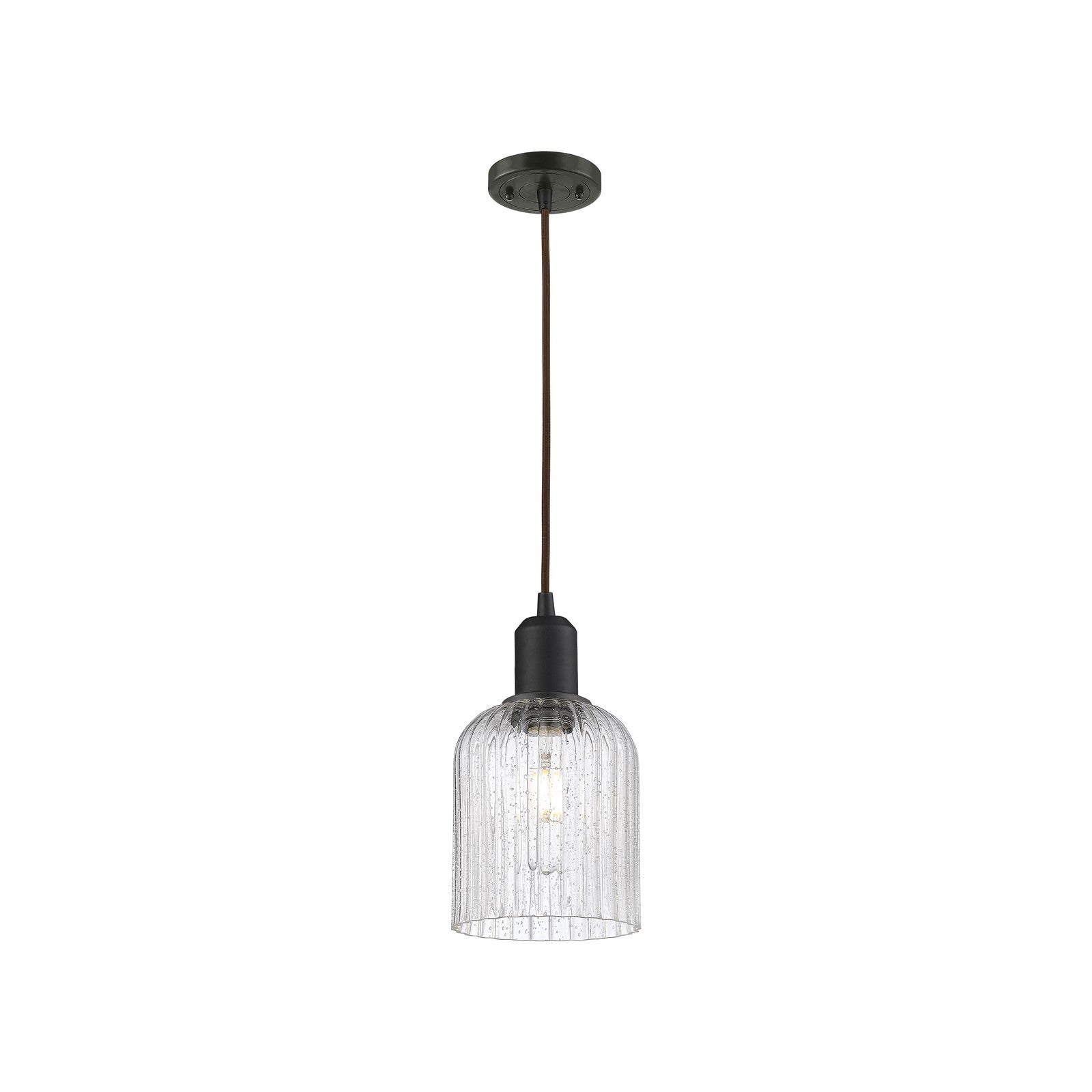 Innovations Bridal Veil 5in 1-Light Mini Pendant | Industrial Oil Rubbed Bronze Steel and Seedy Glass | Kitchen Island | Model 900-1P-OB-G559-5SDY