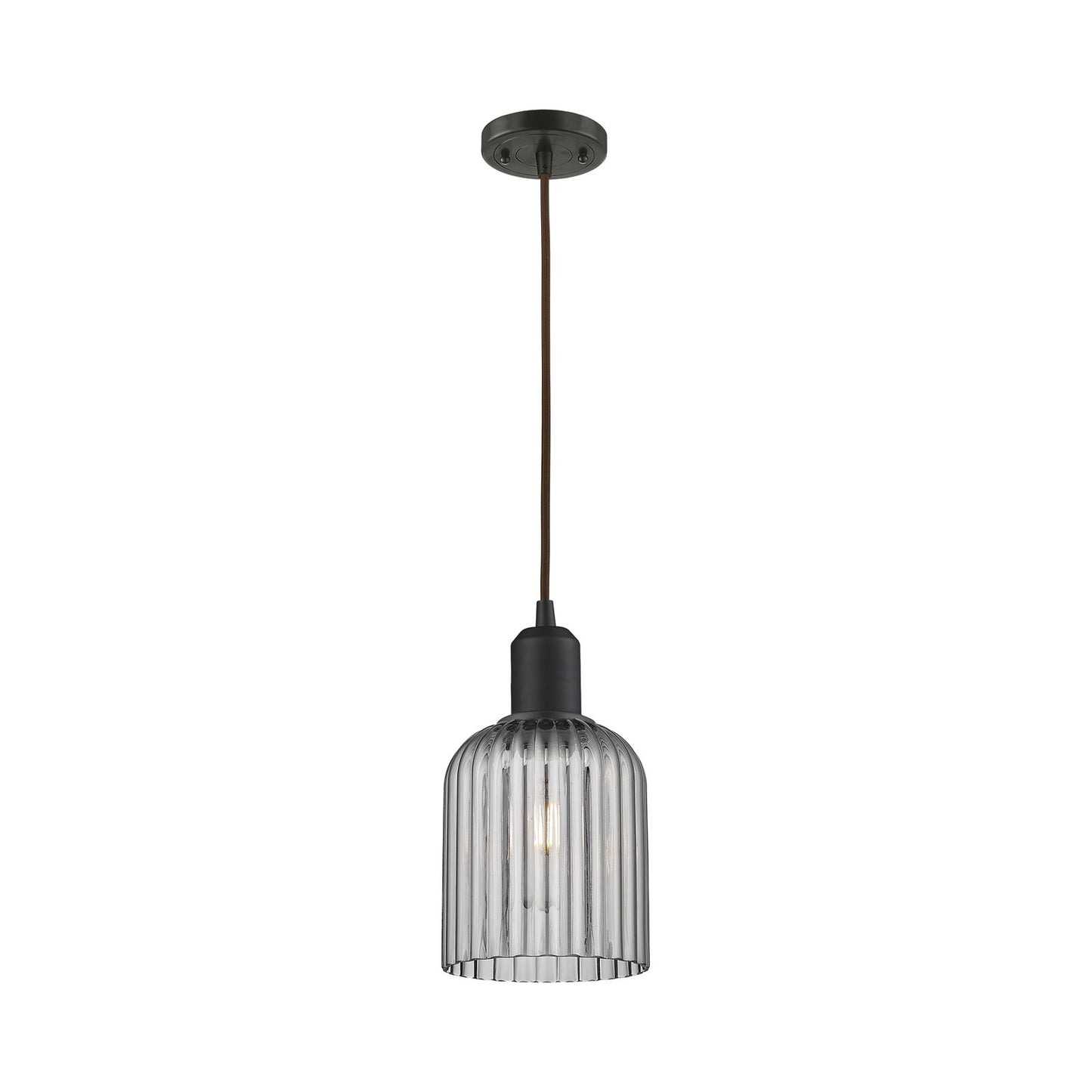 Innovations Bridal Veil 5in 1-Light Mini Pendant | Industrial Oil Rubbed Bronze Steel and Light Smoke Ribbed Glass | Kitchen | Model 900-1P-OB-G559-5SM