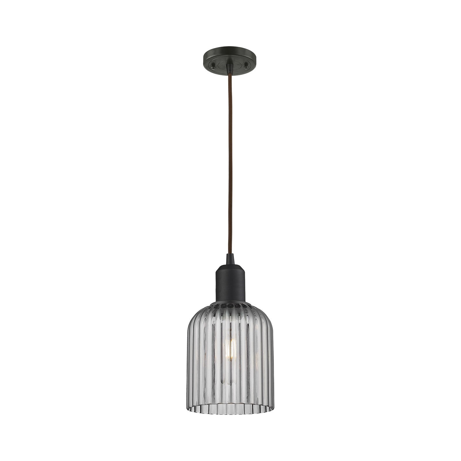 Innovations Bridal Veil 5in 1-Light Mini Pendant | Industrial Oil Rubbed Bronze Steel and Light Smoke Ribbed Glass | Kitchen | Model 900-1P-OB-G559-5SM