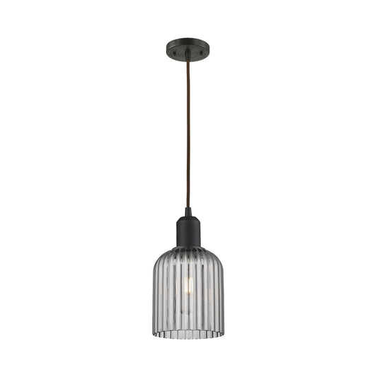 Innovations Bridal Veil 5in 1-Light Mini Pendant | Industrial Oil Rubbed Bronze Steel and Light Smoke Ribbed Glass | Kitchen | Model 900-1P-OB-G559-5SM