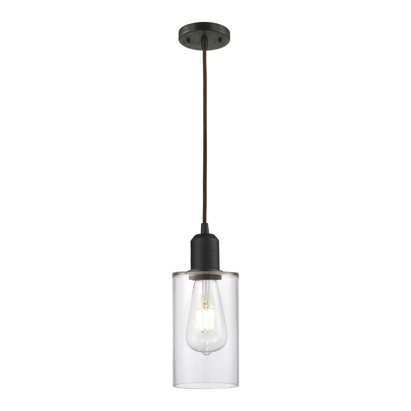 Innovations Clymer 4in 1-Light Mini Pendant | Industrial Oil Rubbed Bronze Steel and Clear Glass | Kitchen Island | Model 900-1P-OB-G802