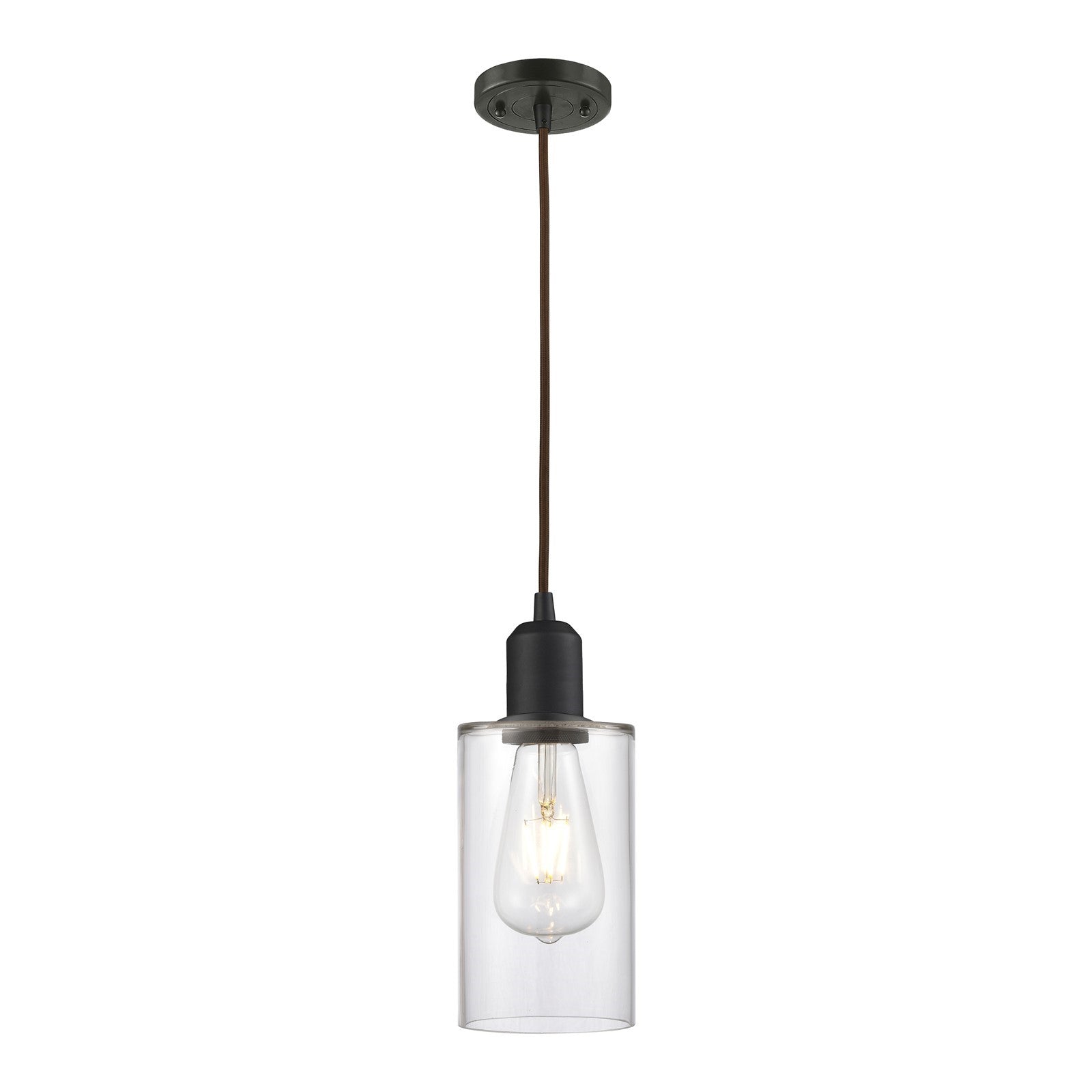 Innovations Clymer 4in 1-Light Mini Pendant | Industrial Oil Rubbed Bronze Steel and Clear Glass | Kitchen Island | Model 900-1P-OB-G802