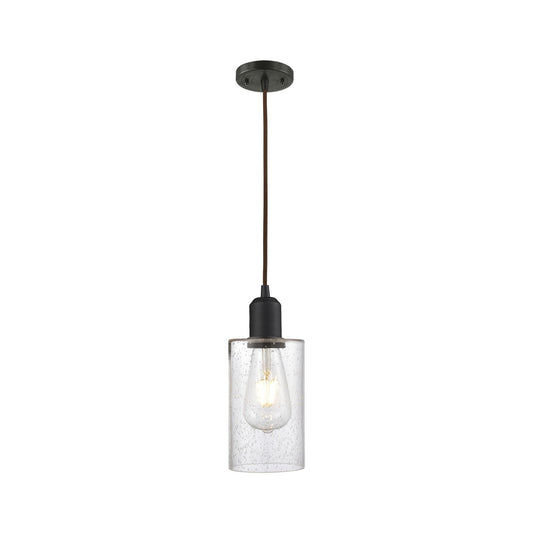 Innovations Clymer 1-Light Mini Pendant | Industrial Oil Rubbed Bronze Steel and Seedy Glass | Kitchen Island & Dining Room | Model 900-1P-OB-G804