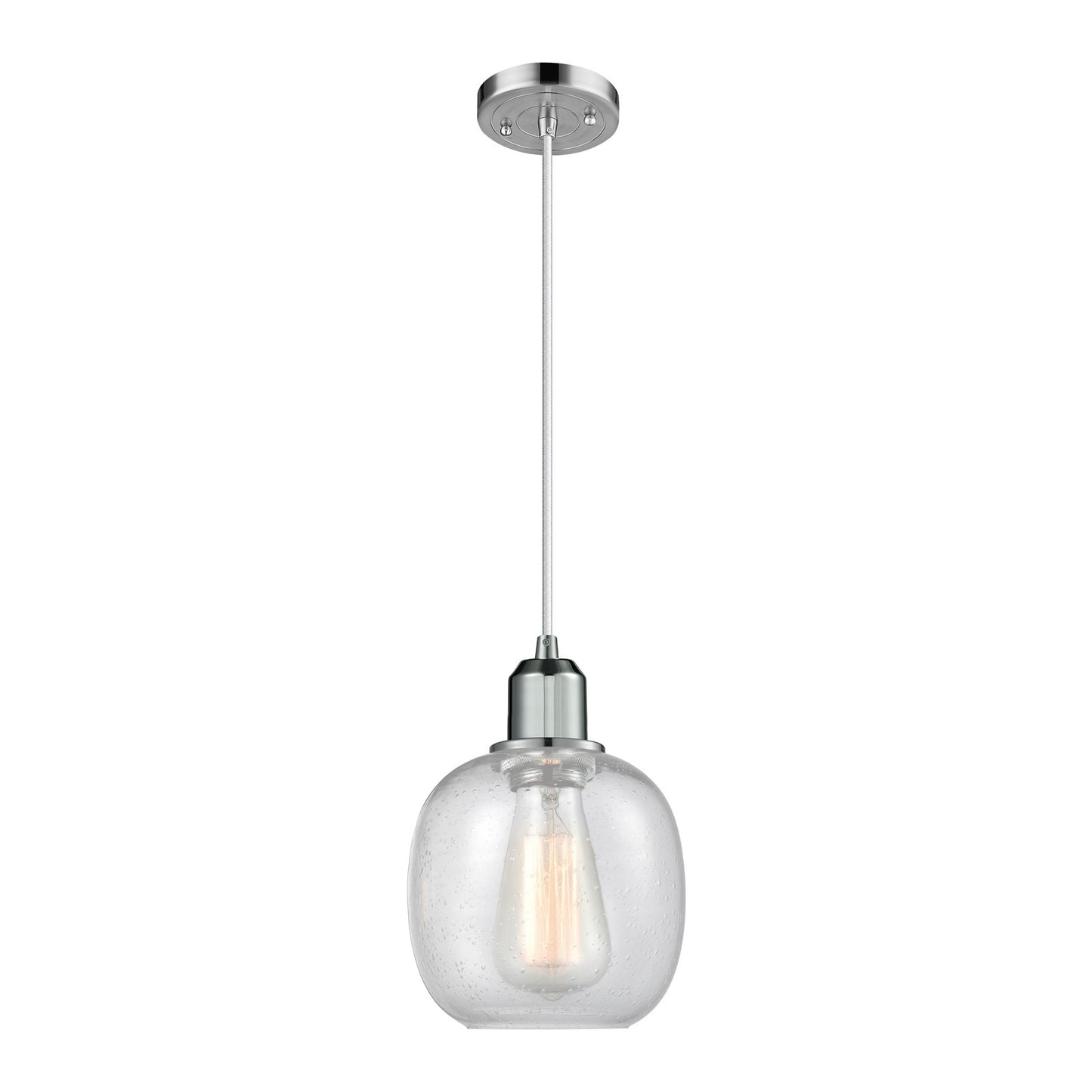 Innovations Belfast 6in 1-Light Mini Pendant | Industrial Polished Chrome Steel and Seedy Glass | Kitchen Island & Dining Room | Model 900-1P-PC-G104