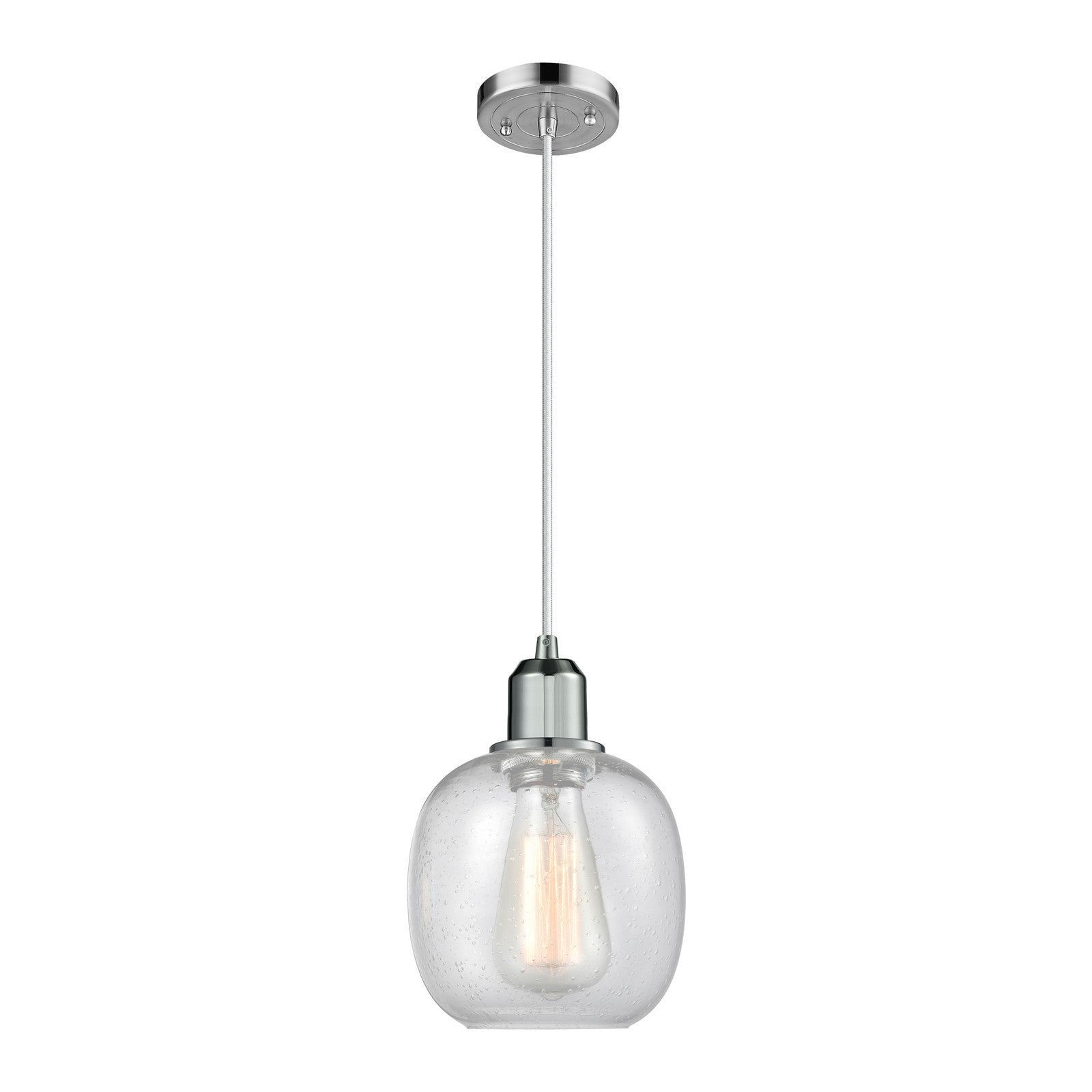 Innovations Belfast 6in 1-Light Mini Pendant | Industrial Polished Chrome Steel and Seedy Glass | Kitchen Island & Dining Room | Model 900-1P-PC-G104