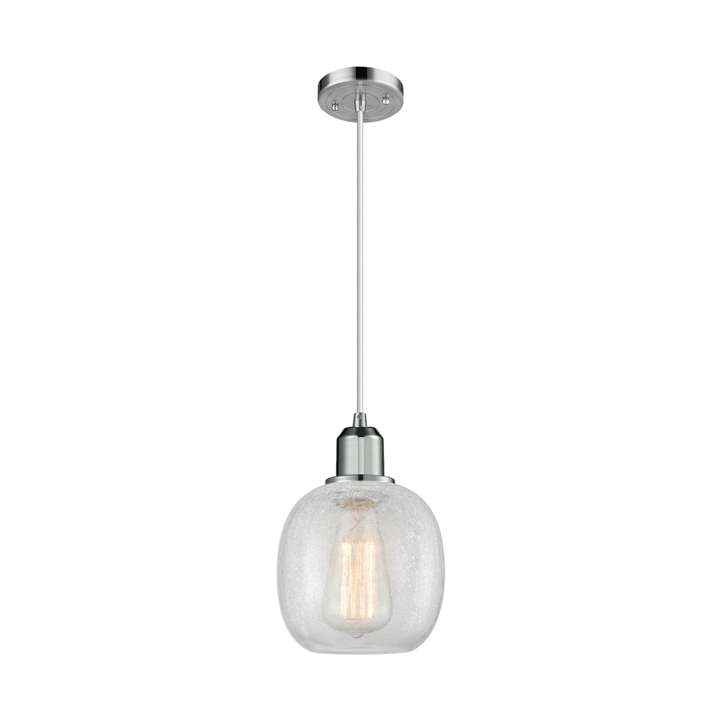 Innovations Belfast 6in 1-Light Mini Pendant | Industrial Polished Chrome Steel and Clear Crackle Glass | Kitchen Island & Dining | Model 900-1P-PC-G105