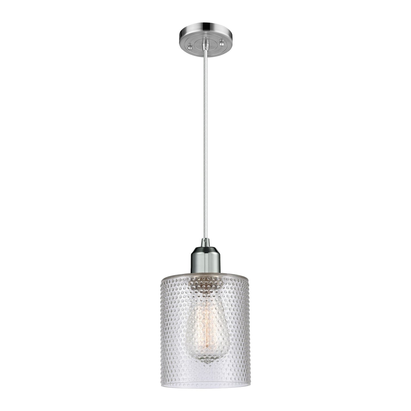 Innovations Cobbleskill 5in 1-Light Mini Pendant | Industrial Polished Chrome Steel and Clear Cobbleskill Glass | Kitchen Island & | Model 900-1P-PC-G112