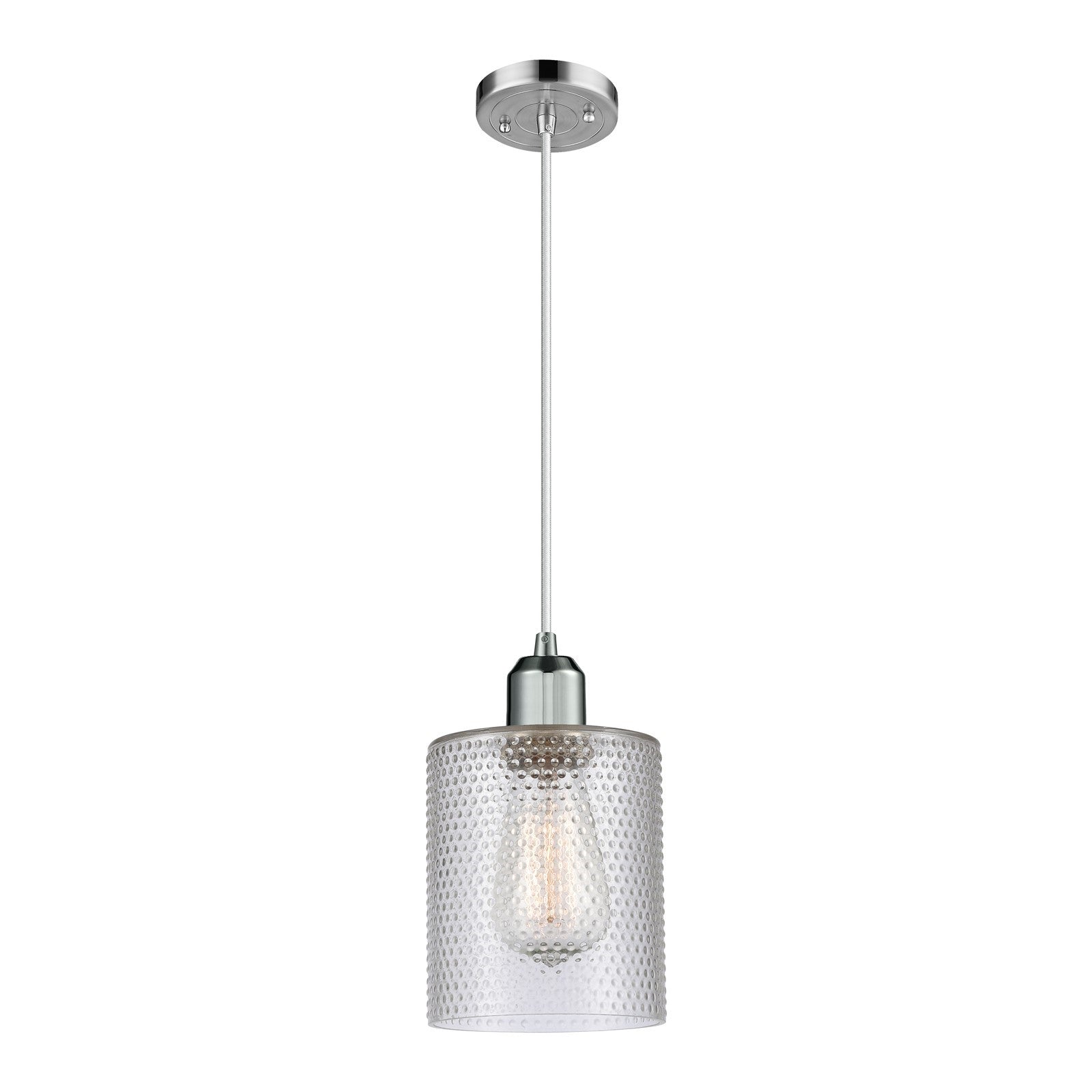 Innovations Cobbleskill 5in 1-Light Mini Pendant | Industrial Polished Chrome Steel and Clear Cobbleskill Glass | Kitchen Island & | Model 900-1P-PC-G112
