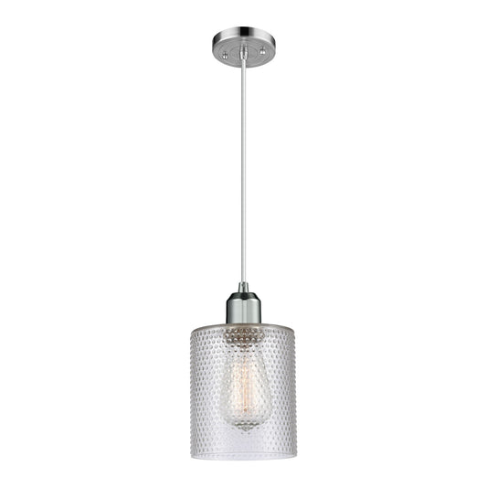 Innovations Cobbleskill 5in 1-Light Mini Pendant | Industrial Polished Chrome Steel and Clear Cobbleskill Glass | Kitchen Island & | Model 900-1P-PC-G112