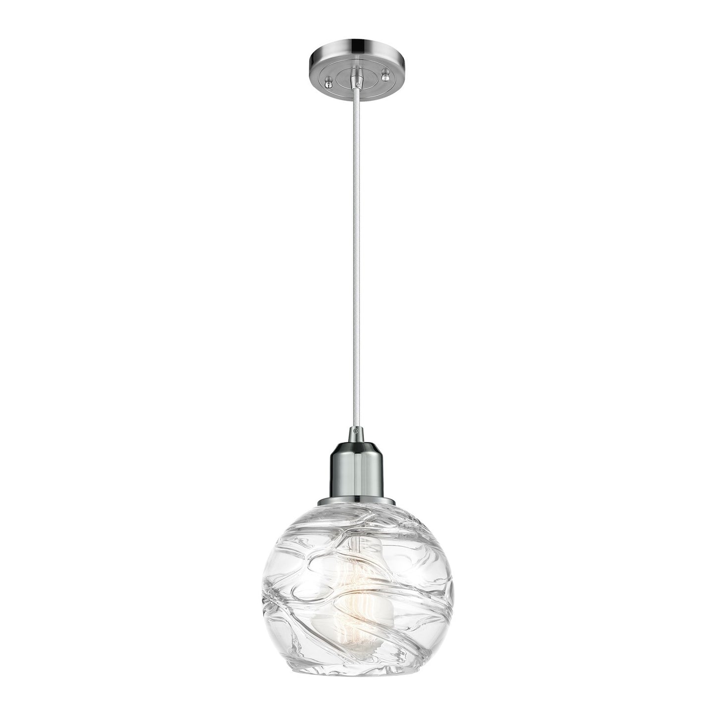 Innovations Athens Deco Swirl 6in 1-Light Mini Pendant | Industrial Polished Chrome Steel and Clear Deco Swirl Glass | Kitchen | Model 900-1P-PC-G1213-6CL
