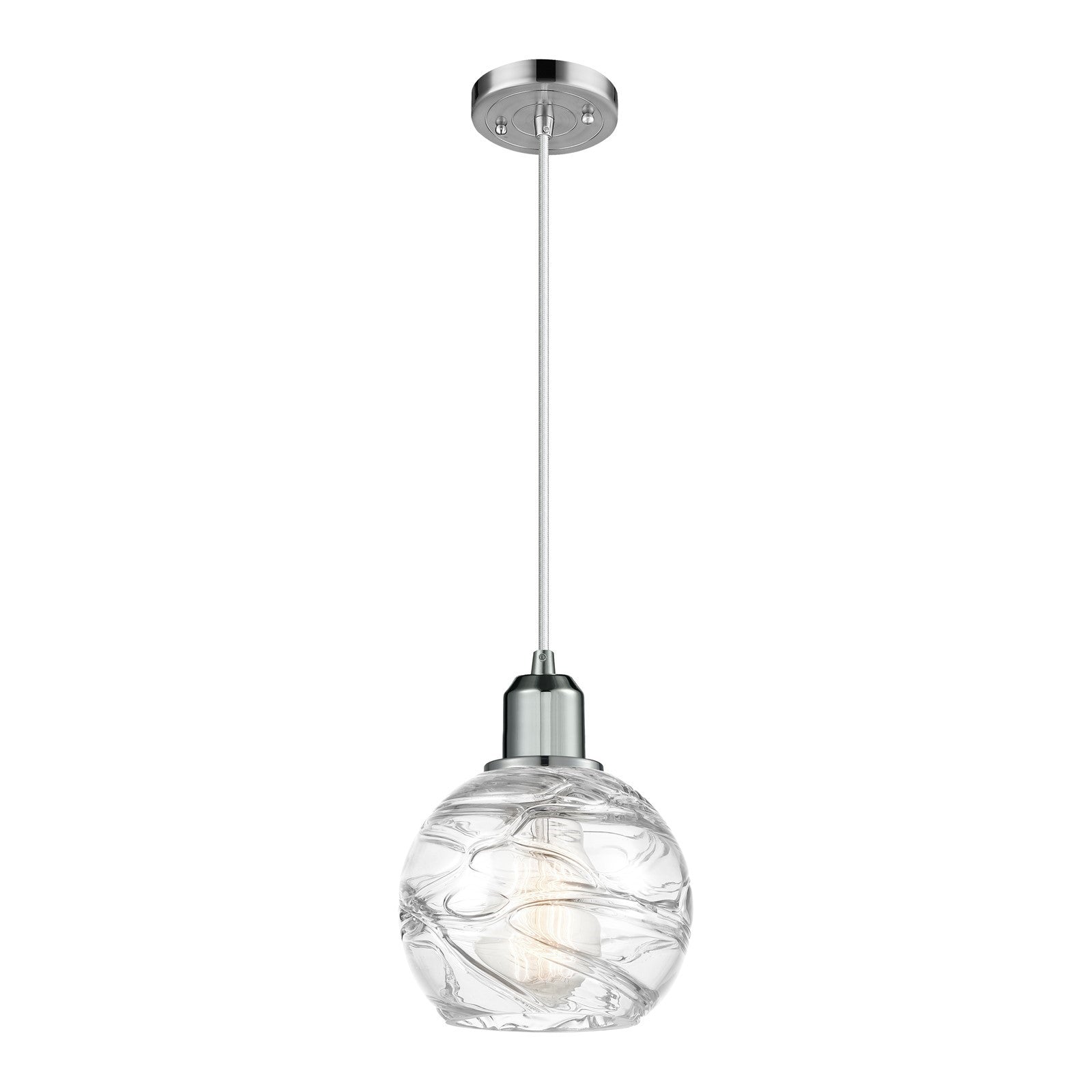 Innovations Athens Deco Swirl 6in 1-Light Mini Pendant | Industrial Polished Chrome Steel and Clear Deco Swirl Glass | Kitchen | Model 900-1P-PC-G1213-6CL
