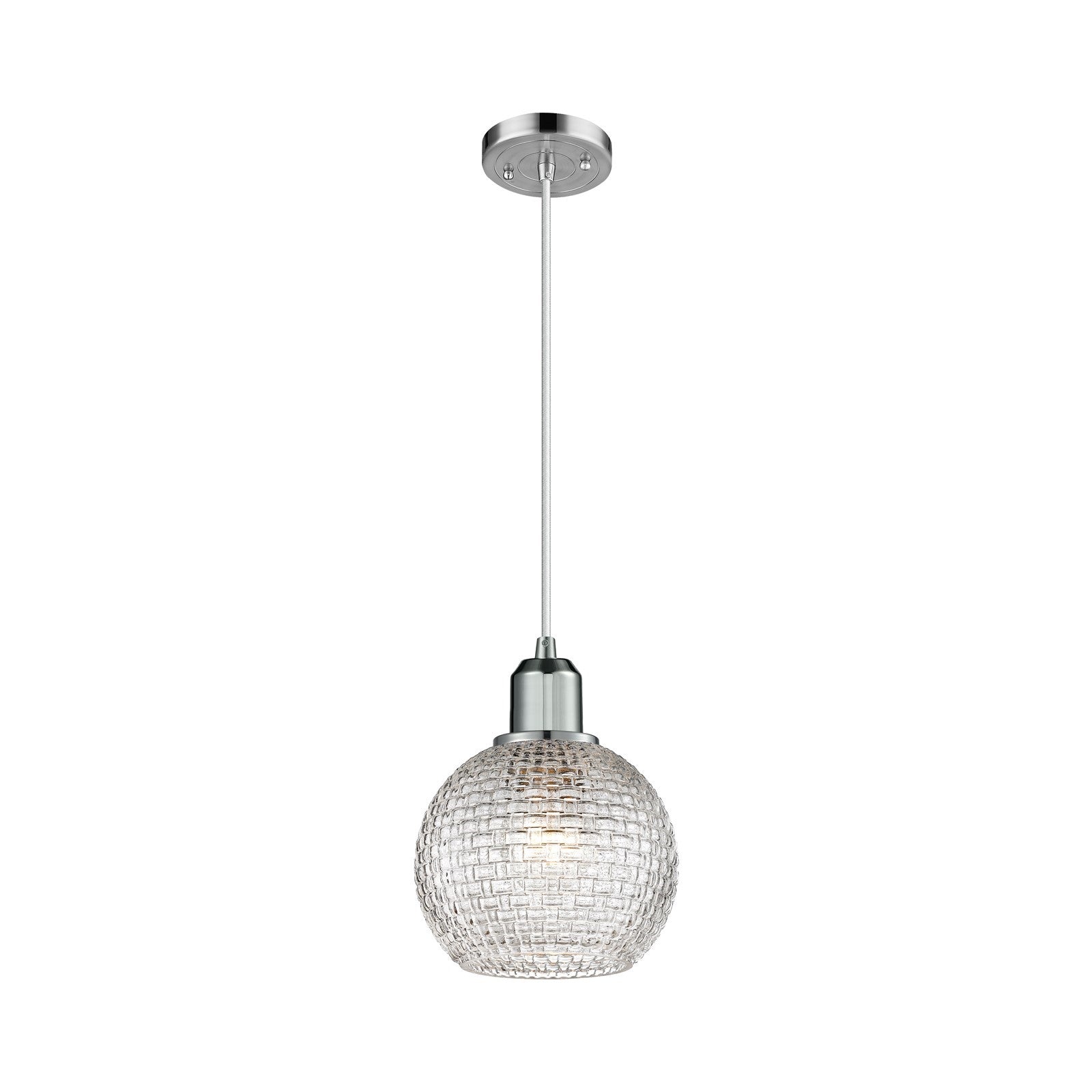 Innovations Athens 6in 1-Light Mini Pendant | Industrial Polished Chrome Steel and Clear Basket Weave Glass | Kitchen Island & | Model 900-1P-PC-G122C-6CL