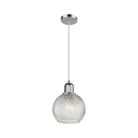 Innovations Athens 6in 1-Light Mini Pendant | Industrial Polished Chrome Steel and Clear Basket Weave Glass | Kitchen Island & | Model 900-1P-PC-G122C-6CL