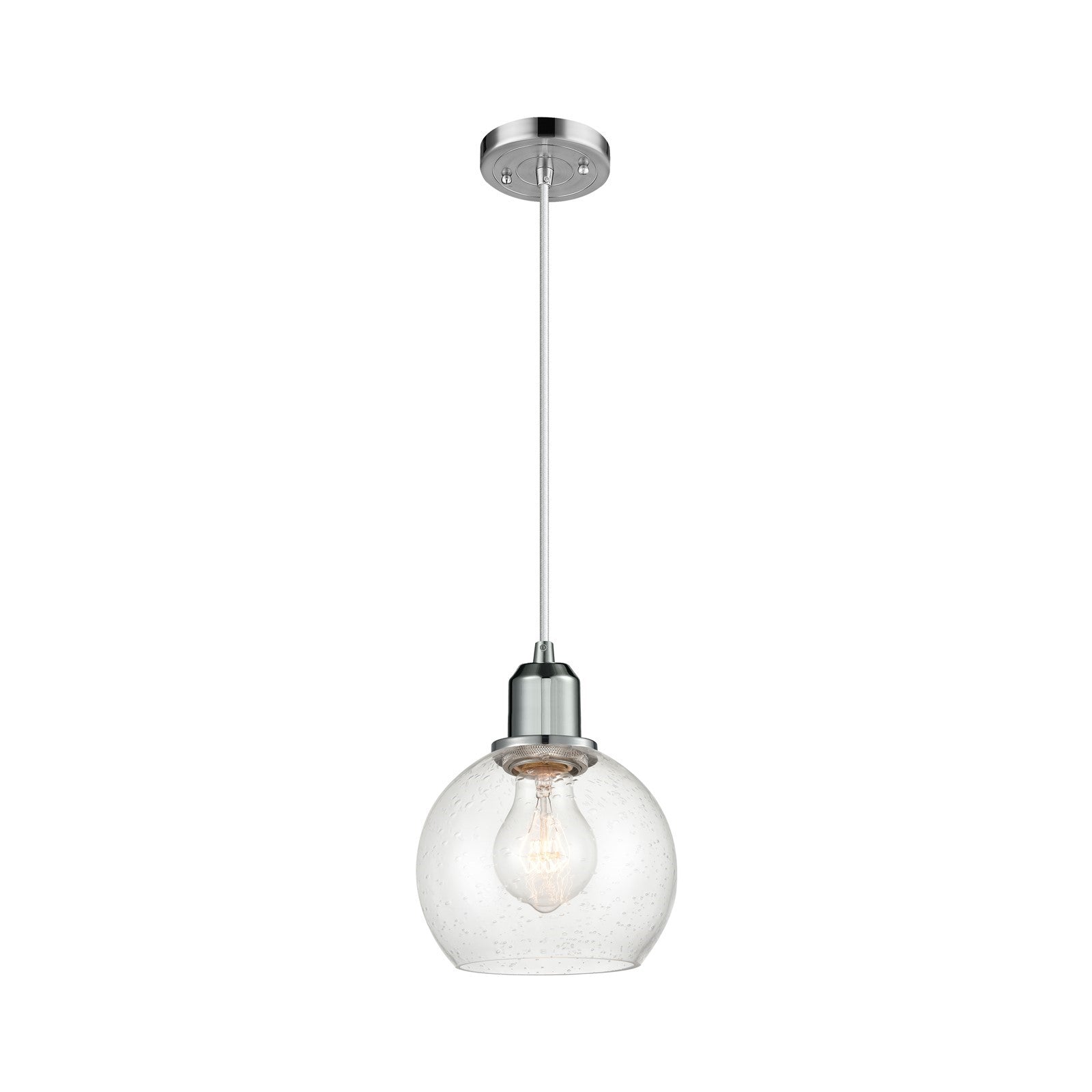Innovations Athens 6in 1-Light Mini Pendant | Industrial Polished Chrome Steel and Seedy Glass | Kitchen Island & Dining Room | Model 900-1P-PC-G124-6