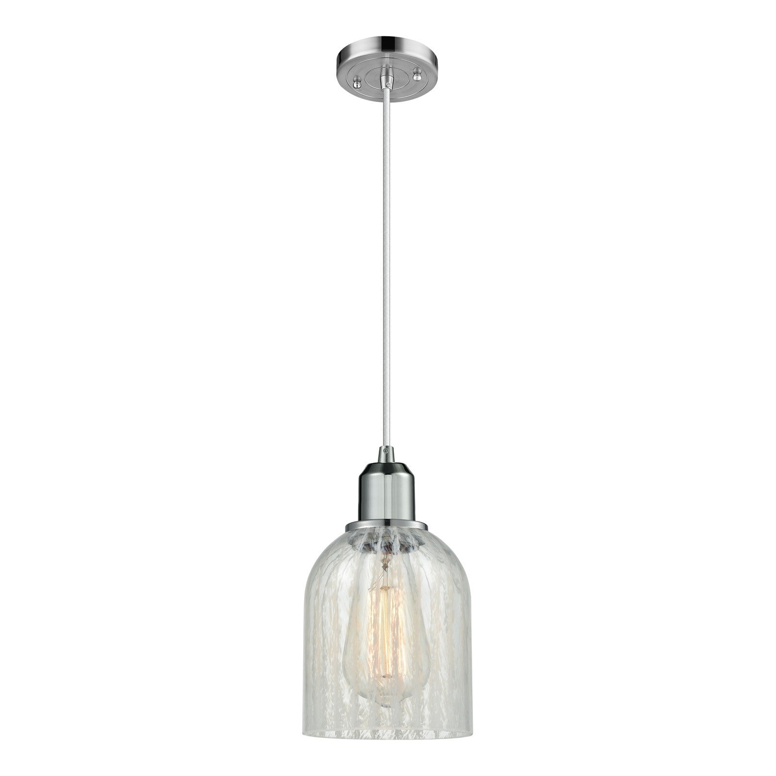 Innovations Caledonia 5in 1-Light Mini Pendant | Industrial Polished Chrome Steel and Mouchette Glass | Kitchen Island | 5 x 9 in | Model 900-1P-PC-G2511