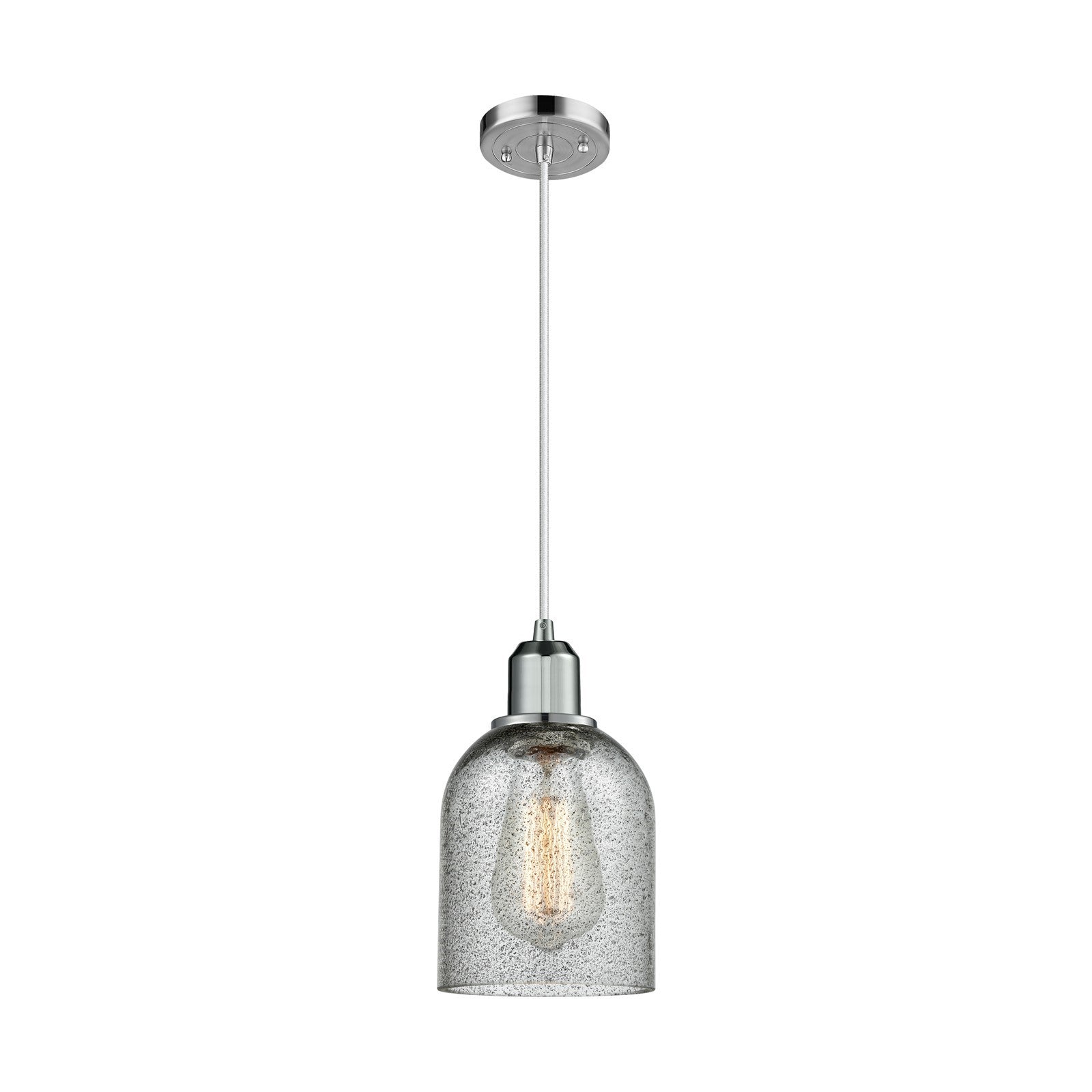 Innovations Caledonia 5in 1-Light Mini Pendant | Industrial Polished Chrome Steel and Charcoal Glass | Kitchen Island & Dining Room | Model 900-1P-PC-G257