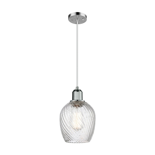 Innovations Salina 6in 1-Light Mini Pendant | Industrial Polished Chrome Steel and Clear Spiral Fluted Glass | Kitchen Island & | Model 900-1P-PC-G292
