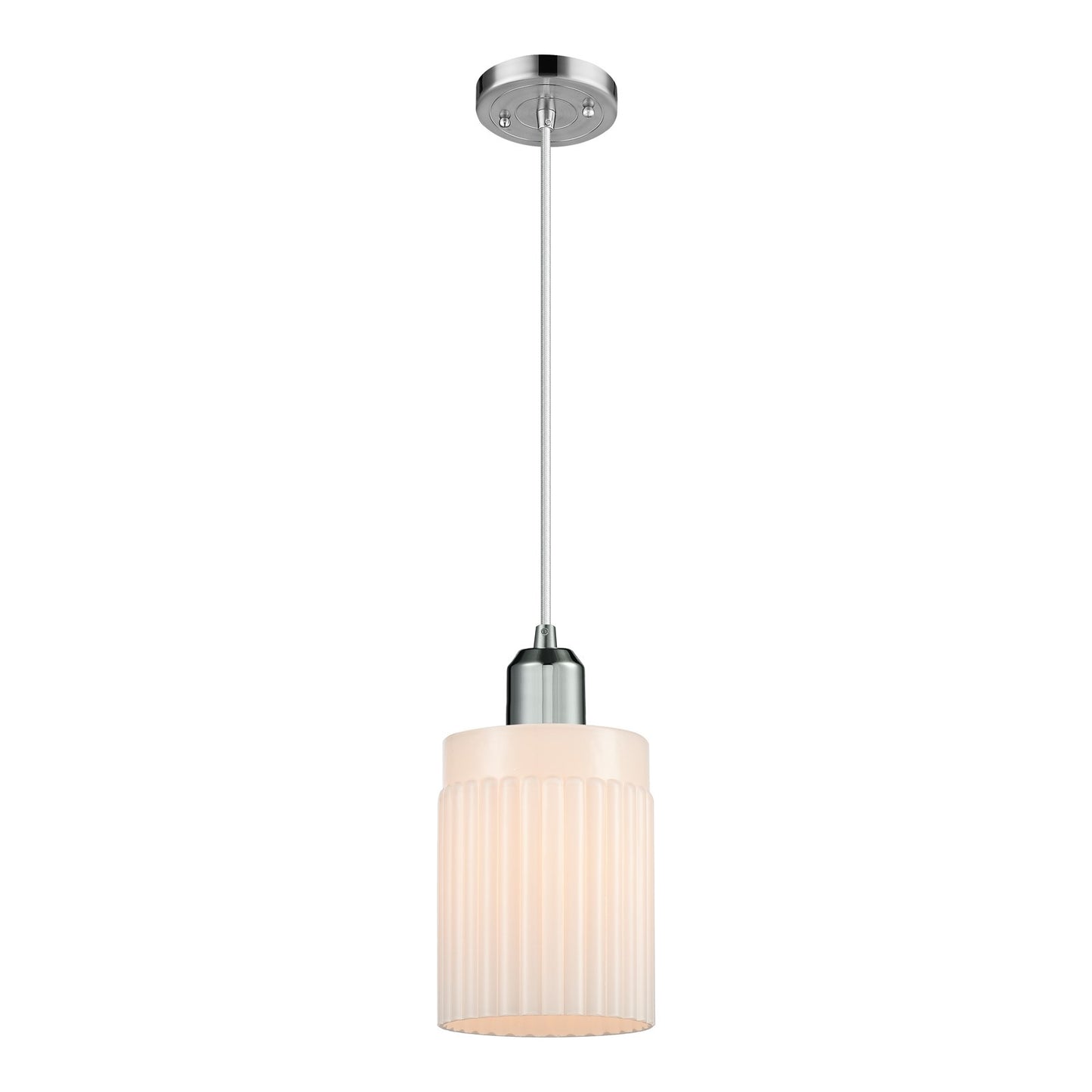 Innovations Hadley 1-Light 4.5in Mini Pendant | Industrial Polished Chrome Steel and Matte White Ribbed Glass | Kitchen Island & | Model 900-1P-PC-G341