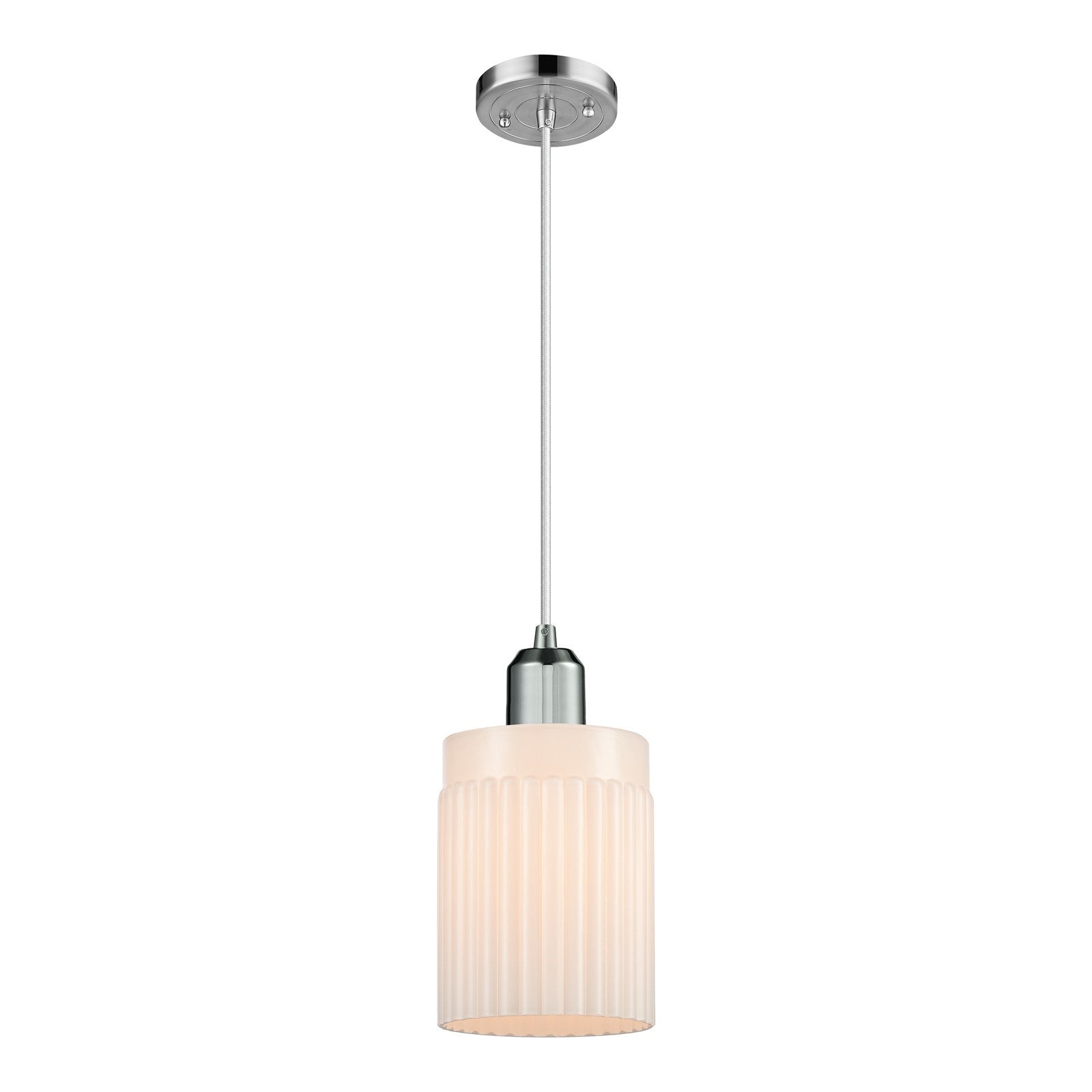 Innovations Hadley 1-Light 4.5in Mini Pendant | Industrial Polished Chrome Steel and Matte White Ribbed Glass | Kitchen Island & | Model 900-1P-PC-G341