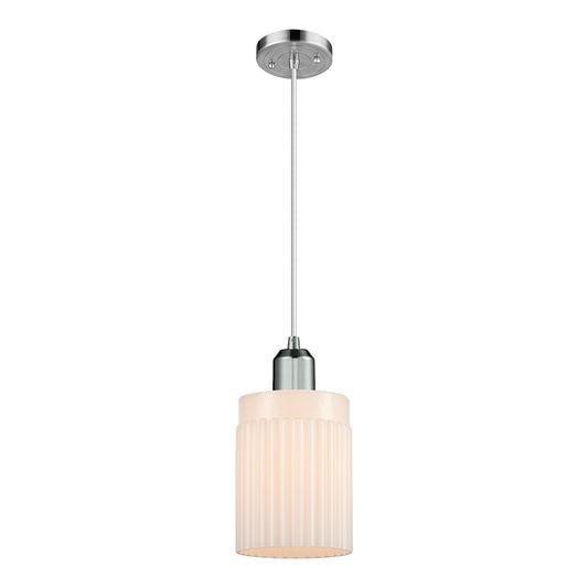 Innovations Hadley 1-Light 4.5in Mini Pendant | Industrial Polished Chrome Steel and Matte White Ribbed Glass | Kitchen Island & | Model 900-1P-PC-G341