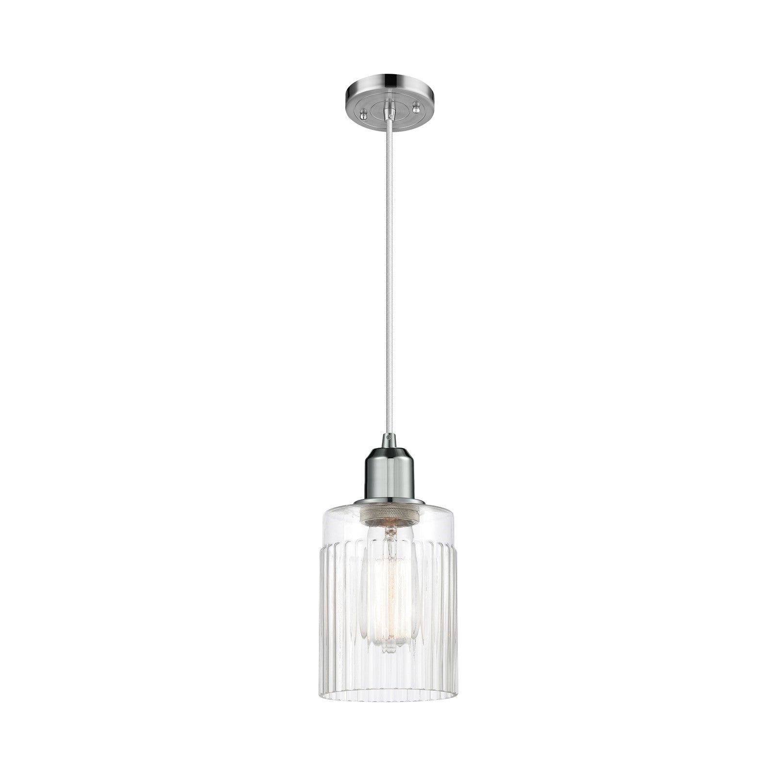 Innovations Hadley 4.5in 1-Light Mini Pendant | Industrial Polished Chrome Steel and Clear Ribbed Glass | Kitchen Island & Dining | Model 900-1P-PC-G342