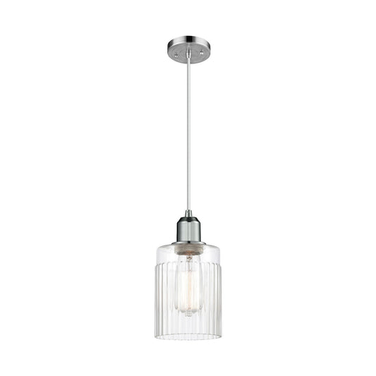 Innovations Hadley 4.5in 1-Light Mini Pendant | Industrial Polished Chrome Steel and Clear Ribbed Glass | Kitchen Island & Dining | Model 900-1P-PC-G342