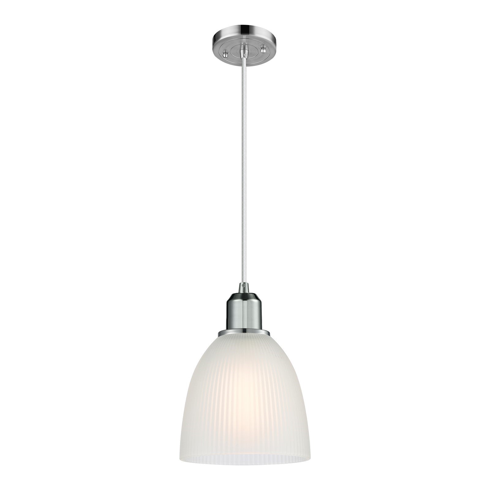 Innovations Castile 6in 1-Light Mini Pendant | Industrial Polished Chrome Steel and White Glass | Kitchen Island & Dining Room | Model 900-1P-PC-G381