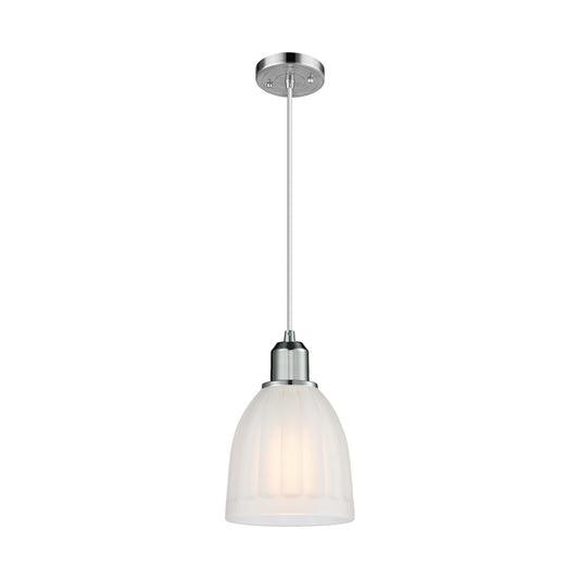 Innovations Brookfield 6in 1-Light Mini Pendant | Industrial Polished Chrome Steel and White Frosted Ribbed Glass | Kitchen Island | Model 900-1P-PC-G441