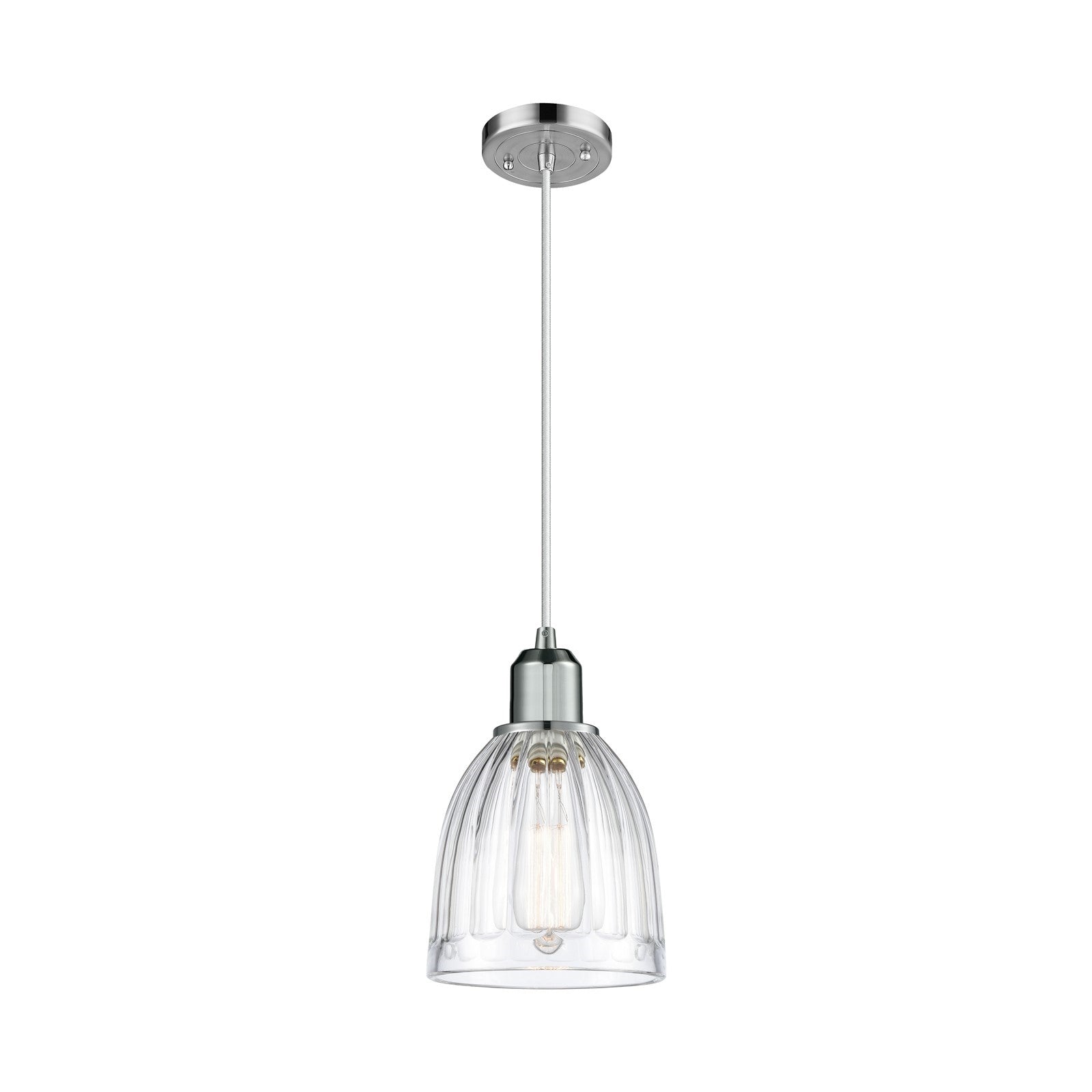 Innovations Brookfield 6in 1-Light Mini Pendant | Industrial Polished Chrome Steel and Clear Ribbed Glass | Kitchen Island & Dining | Model 900-1P-PC-G442
