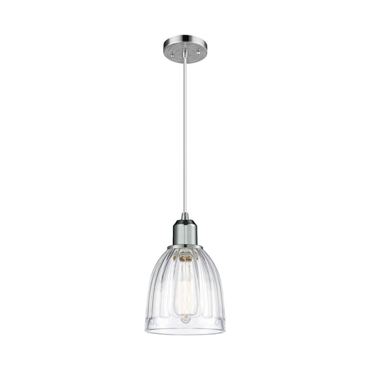 Innovations Brookfield 6in 1-Light Mini Pendant | Industrial Polished Chrome Steel and Clear Ribbed Glass | Kitchen Island & Dining | Model 900-1P-PC-G442