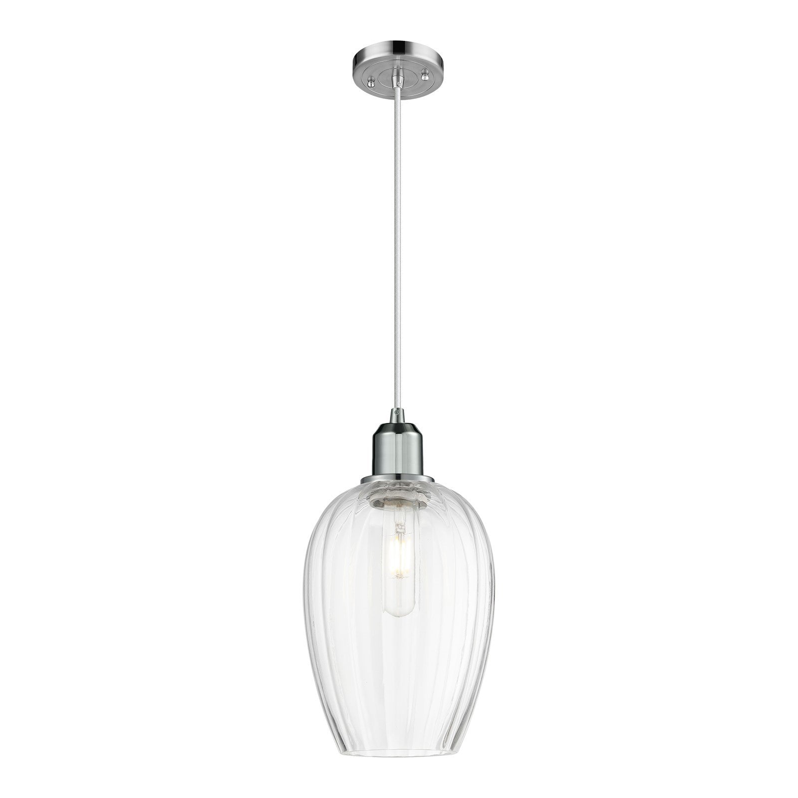 Innovations Preston Flute 6.25in 1-Light Mini Pendant | Industrial Polished Chrome Steel and Clear Glass | Kitchen Island & | Model 900-1P-PC-G457-6CL