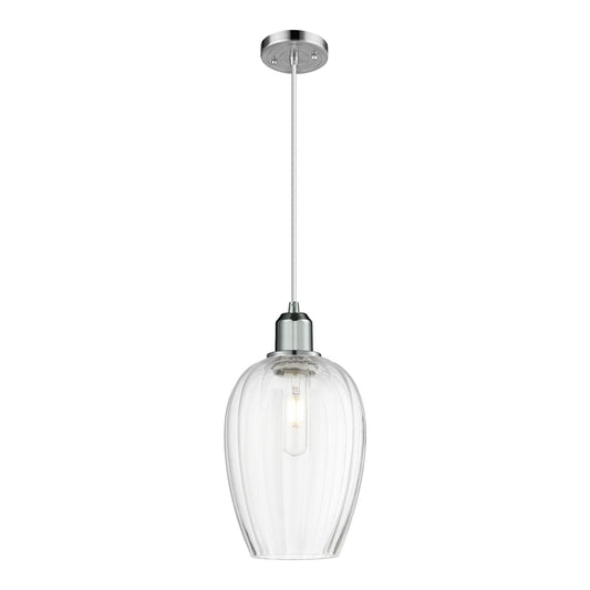 Innovations Preston Flute 6.25in 1-Light Mini Pendant | Industrial Polished Chrome Steel and Clear Glass | Kitchen Island & | Model 900-1P-PC-G457-6CL