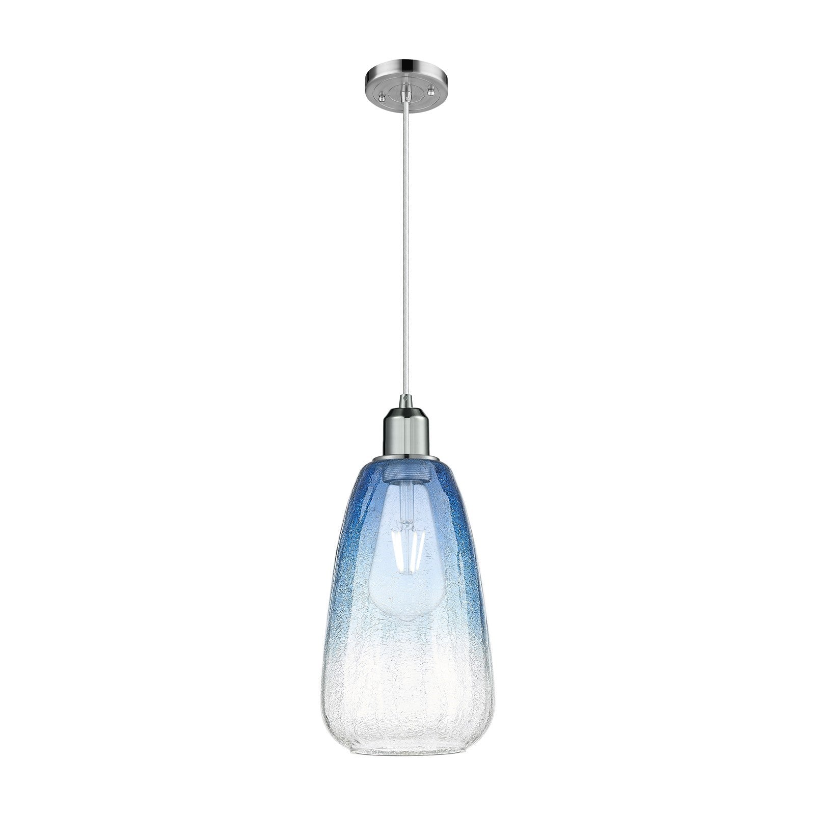 Innovations Brookhaven Almond 6in 1-Light Mini Pendant | Industrial Polished Chrome Steel and Sapphire Blue Glass | Kitchen | Model 900-1P-PC-G480-6SB