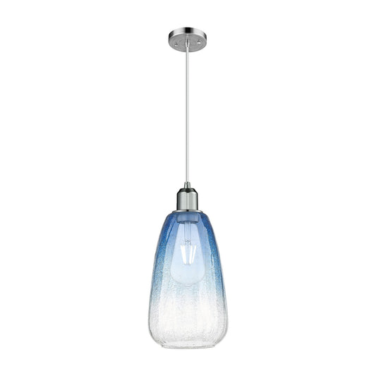 Innovations Brookhaven Almond 6in 1-Light Mini Pendant | Industrial Polished Chrome Steel and Sapphire Blue Glass | Kitchen | Model 900-1P-PC-G480-6SB