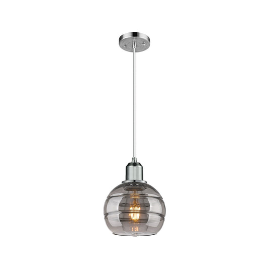 Innovations Rochester 6in 1-Light Mini Pendant | Industrial Polished Chrome Steel and Light Smoke Glass | Kitchen Island & | Model 900-1P-PC-G556-6SM