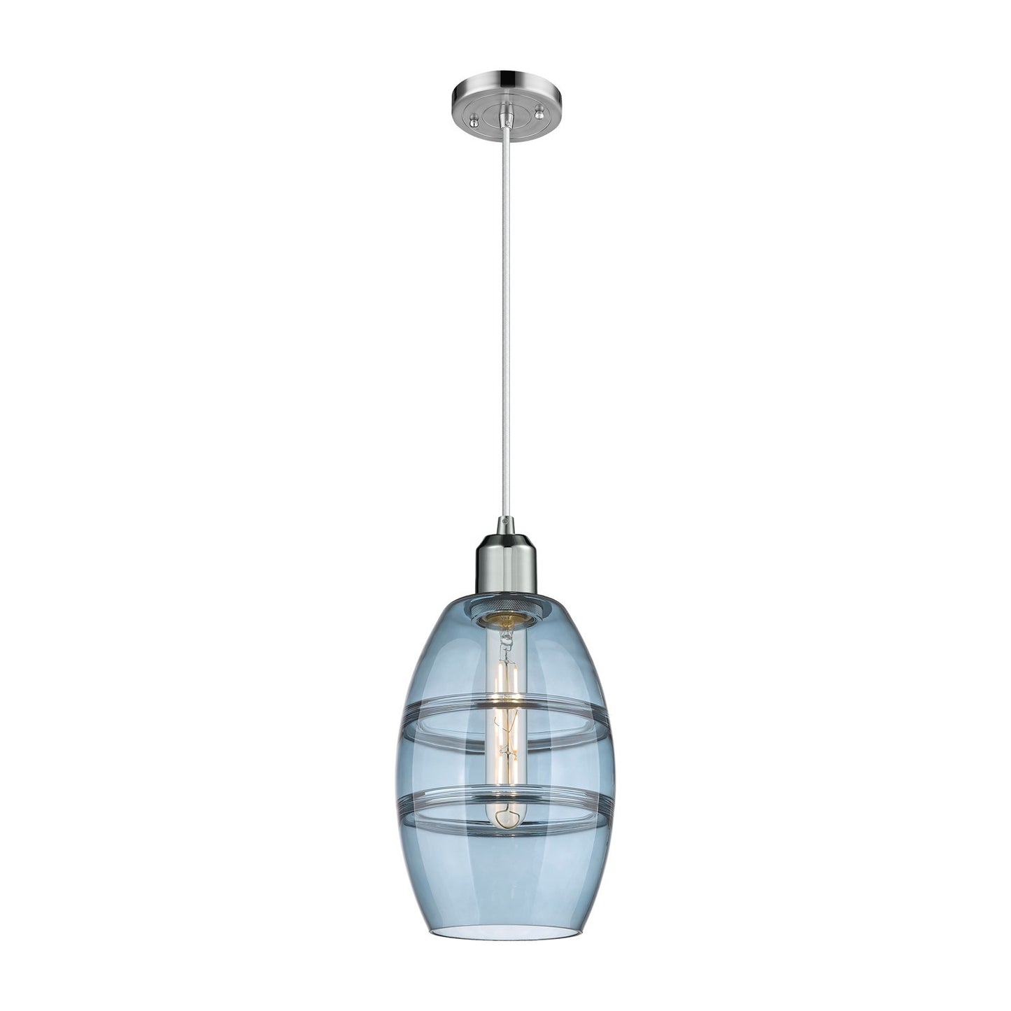 Innovations Vaz 6in 1-Light Mini Pendant | Industrial Polished Chrome and Blue Glass | Kitchen Island & Dining Room | Model 900-1P-PC-G557-6BL