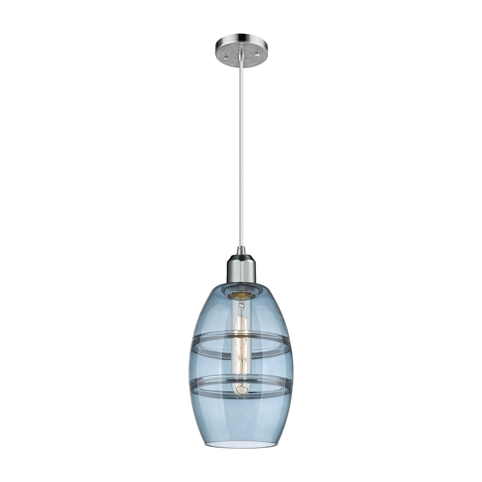 Innovations Vaz 6in 1-Light Mini Pendant | Industrial Polished Chrome and Blue Glass | Kitchen Island & Dining Room | Model 900-1P-PC-G557-6BL