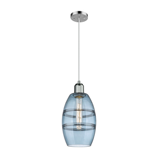 Innovations Vaz 6in 1-Light Mini Pendant | Industrial Polished Chrome and Blue Glass | Kitchen Island & Dining Room | Model 900-1P-PC-G557-6BL