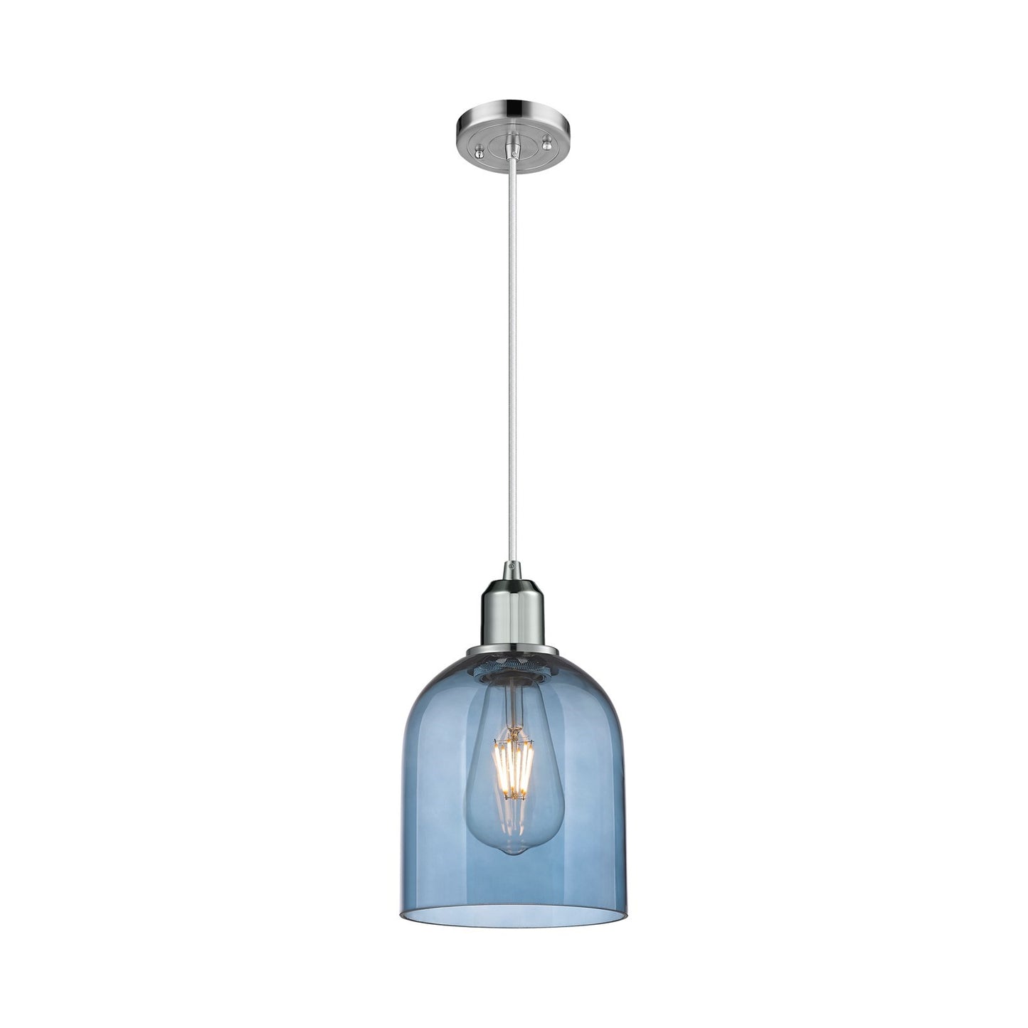 Innovations Bella 6in 1-Light Mini Pendant | Industrial Polished Chrome and Blue Glass | Kitchen Island & Dining Room | Model 900-1P-PC-G558-6BL