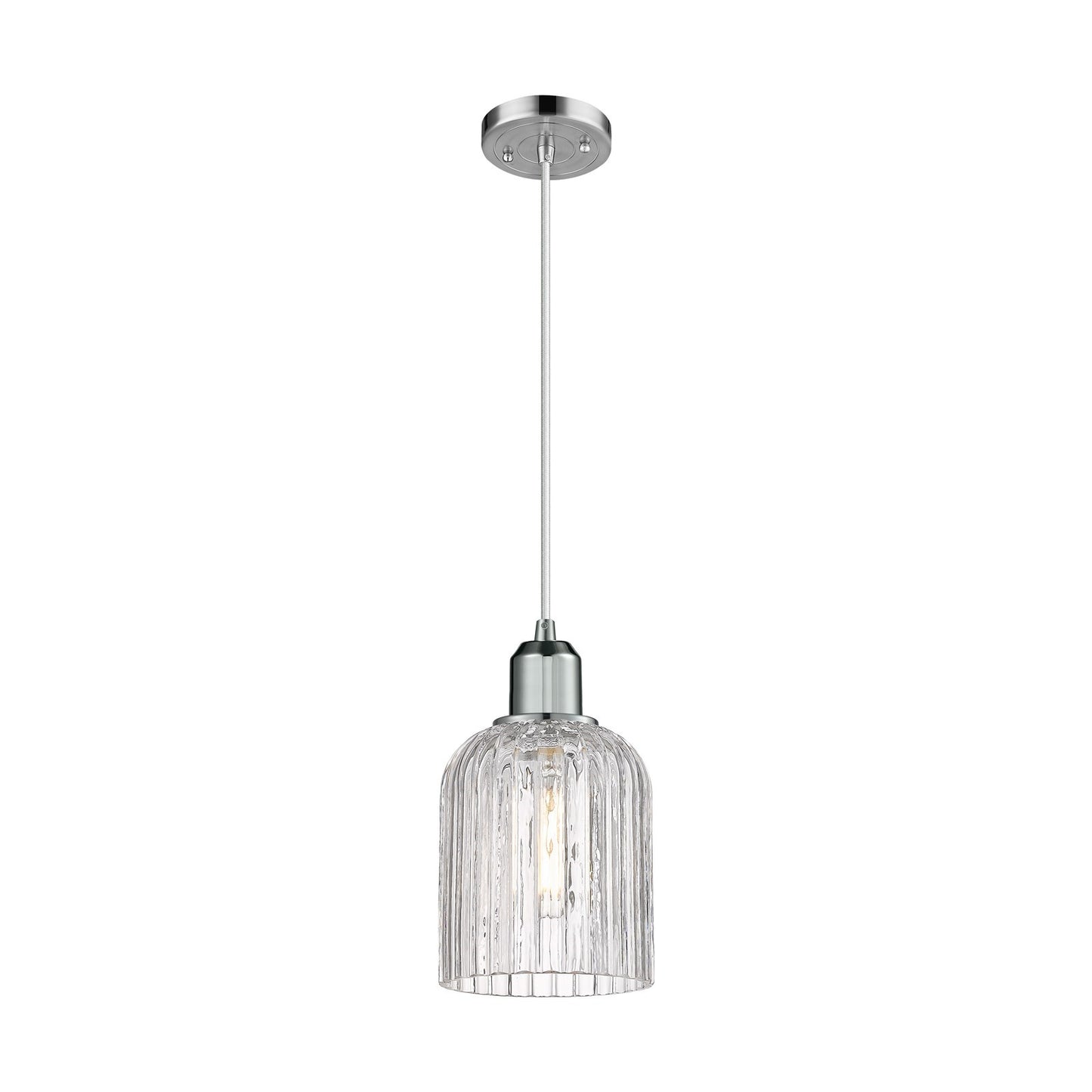 Innovations Bridal Veil 5in 1-Light Mini Pendant | Industrial Polished Chrome and Clear Ribbed Glass | Kitchen Island & | Model 900-1P-PC-G559-5CL