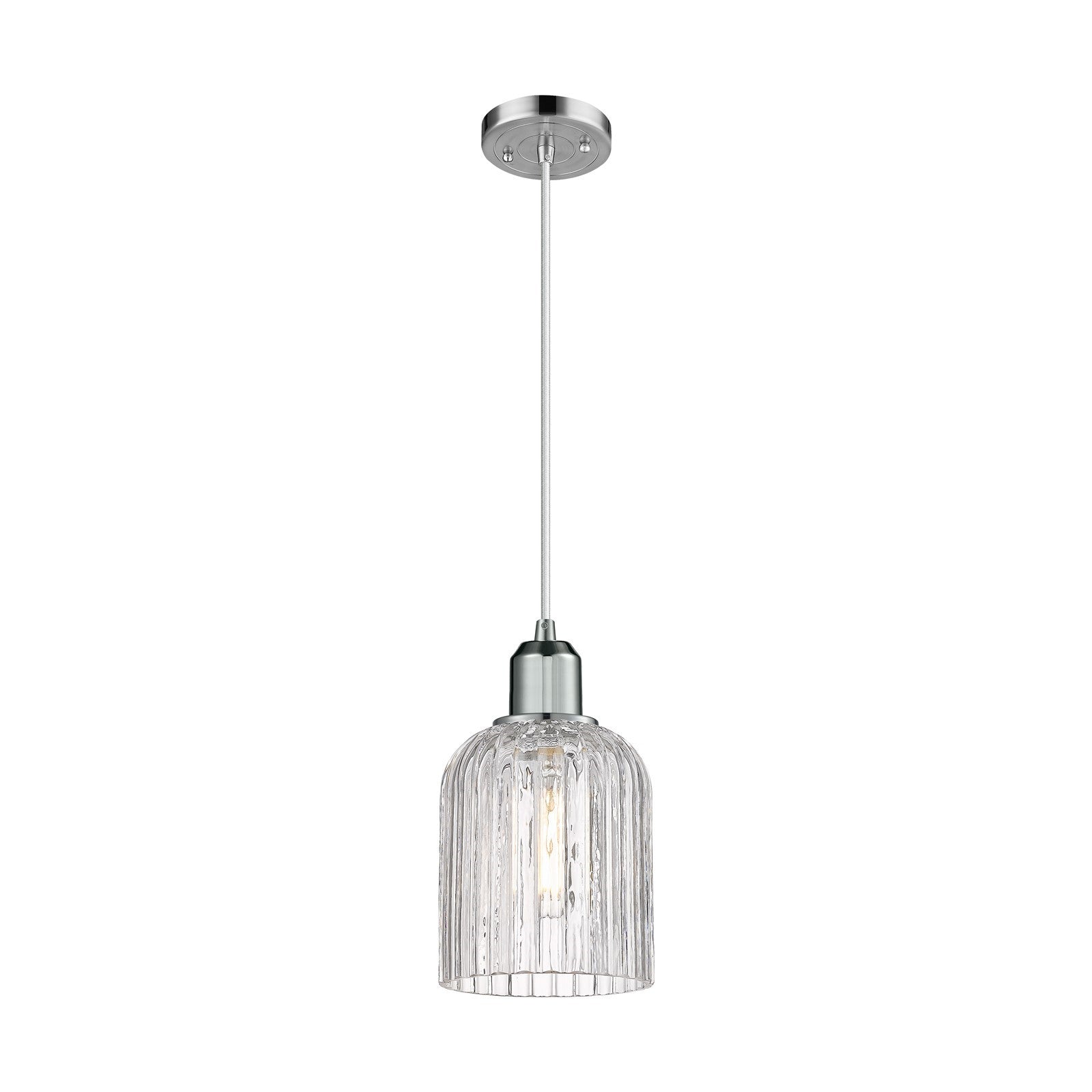 Innovations Bridal Veil 5in 1-Light Mini Pendant | Industrial Polished Chrome and Clear Ribbed Glass | Kitchen Island & | Model 900-1P-PC-G559-5CL