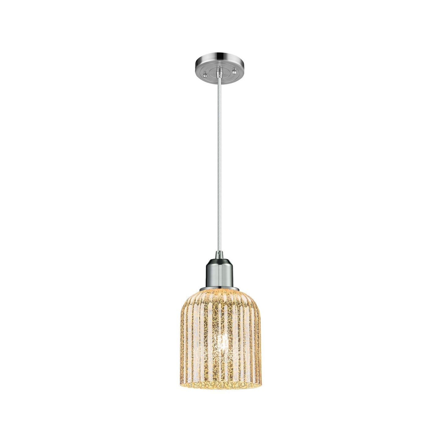 Innovations Bridal Veil 5in 1-Light Mini Pendant | Industrial Polished Chrome and Mercury Ribbed Glass | Kitchen Island & | Model 900-1P-PC-G559-5ME