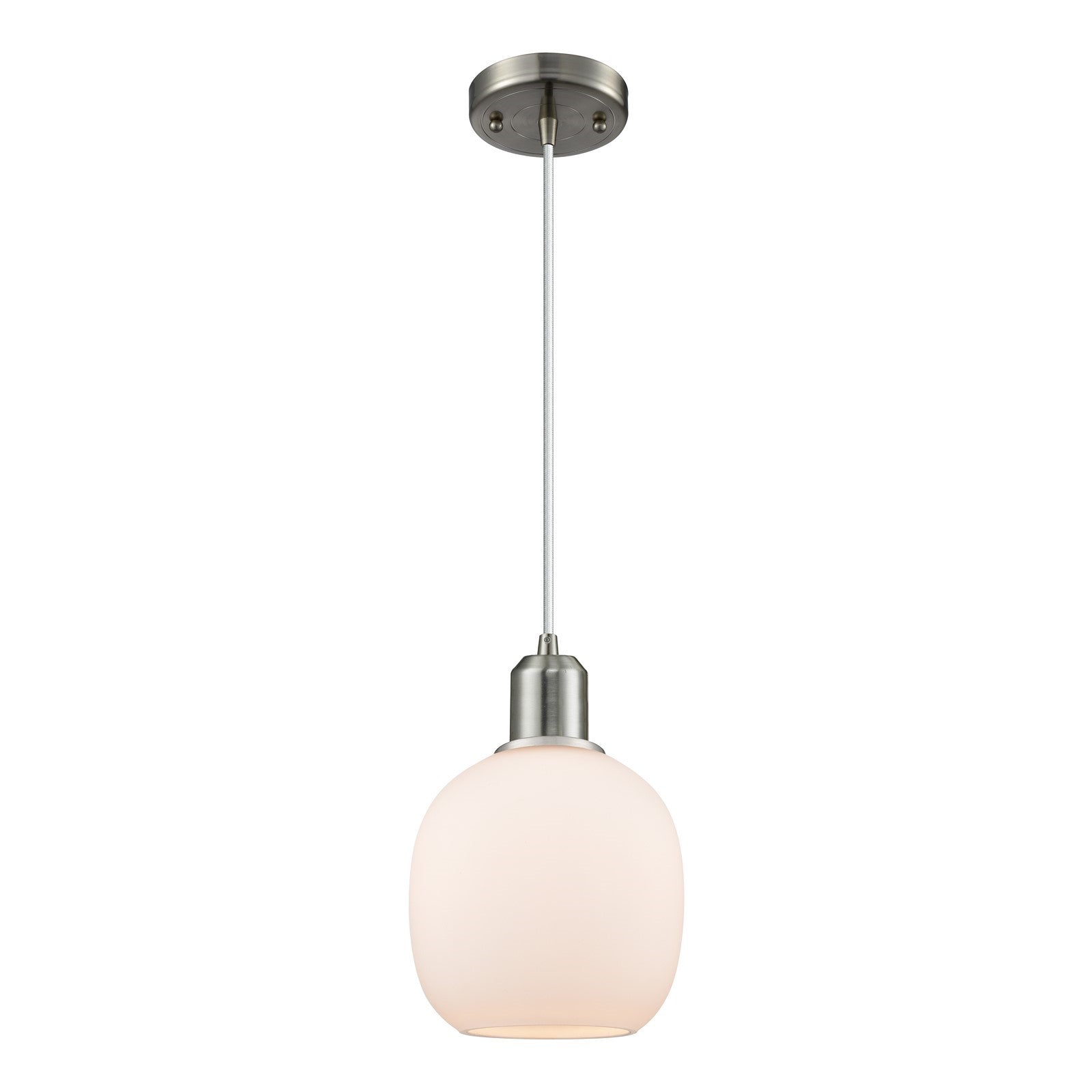 Innovations Lighting Belfast 6in 1-Light Mini Pendant | Industrial Brushed Satin Nickel Steel and Cased Matte White Glass | Kitchen | Model 900-1P-SN-G101