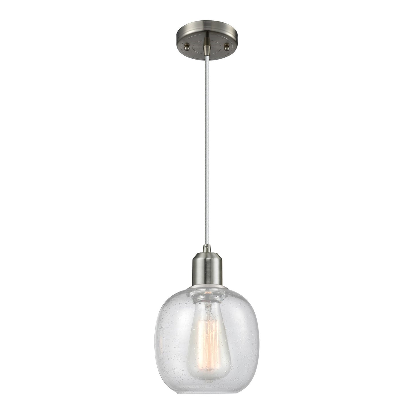 Innovations Belfast 6in 1-Light Mini Pendant | Industrial Brushed Satin Nickel Steel and Seedy Glass | Kitchen Island & Dining Room | Model 900-1P-SN-G104