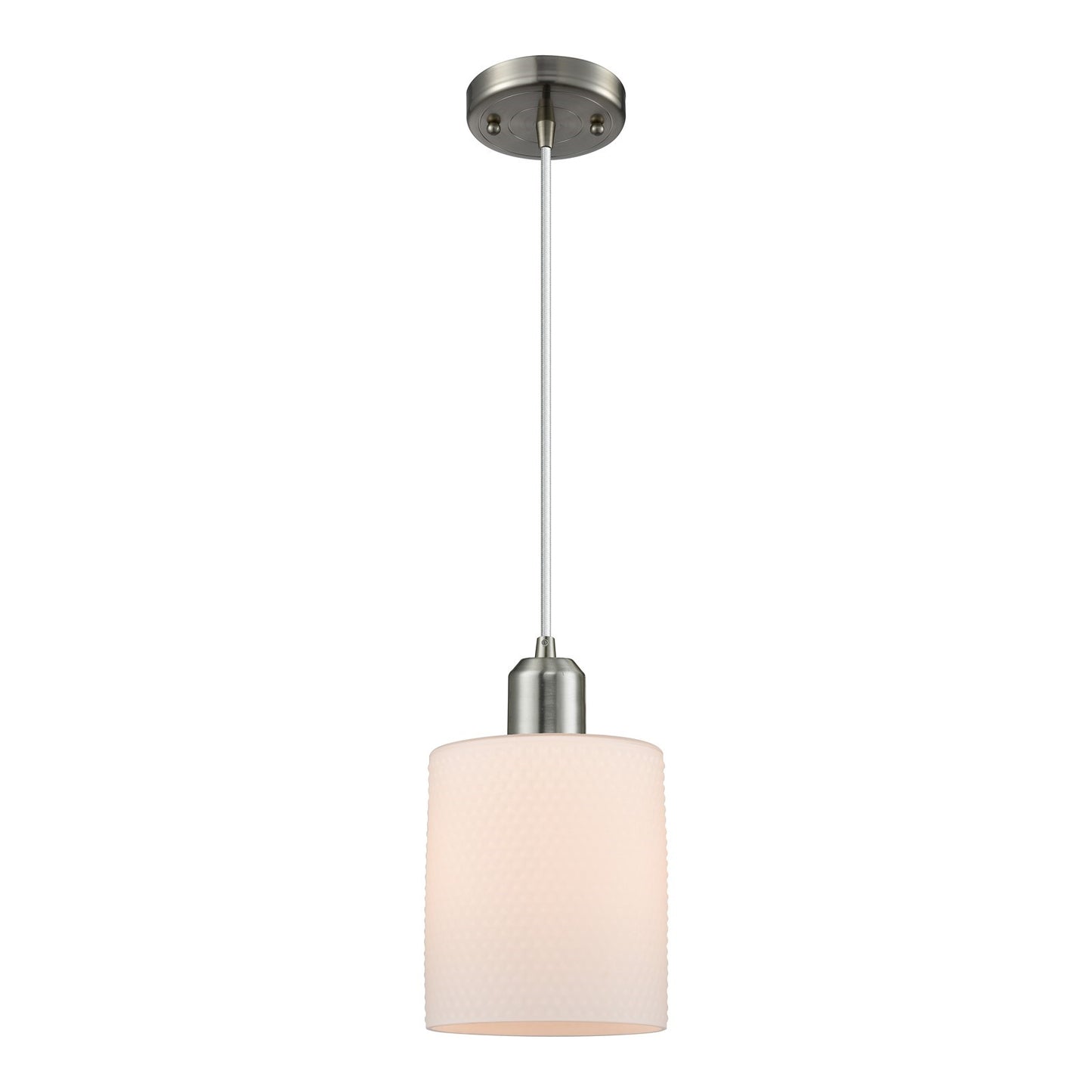 Innovations Cobbleskill 5in 1-Light Mini Pendant | Industrial Brushed Satin Nickel Steel and Matte White Glass | Kitchen Island & | Model 900-1P-SN-G111