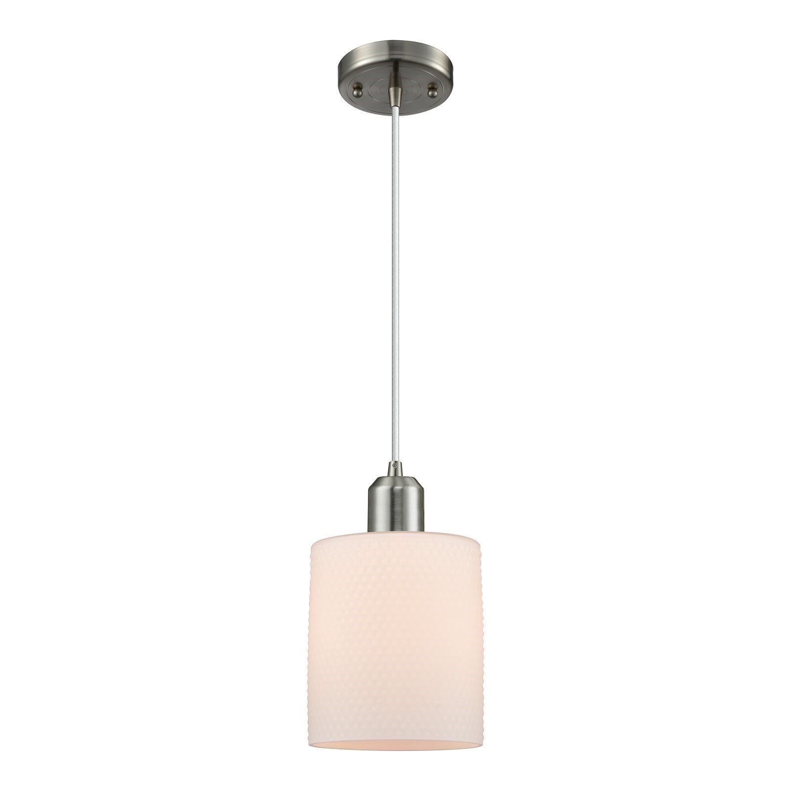 Innovations Cobbleskill 5in 1-Light Mini Pendant | Industrial Brushed Satin Nickel Steel and Matte White Glass | Kitchen Island & | Model 900-1P-SN-G111