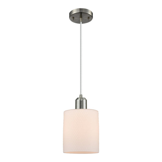 Innovations Cobbleskill 5in 1-Light Mini Pendant | Industrial Brushed Satin Nickel Steel and Matte White Glass | Kitchen Island & | Model 900-1P-SN-G111