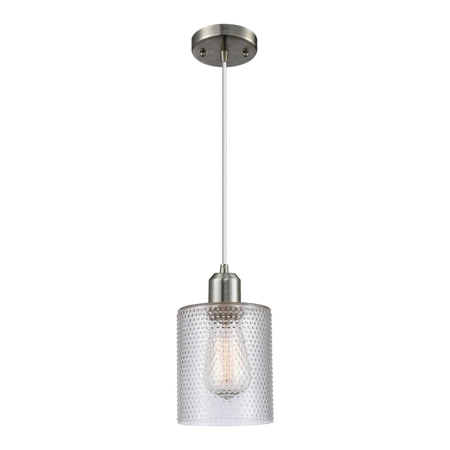 Innovations Cobbleskill 5in 1-Light Mini Pendant | Industrial Brushed Satin Nickel Steel and Clear Cobbleskill Glass | Kitchen | Model 900-1P-SN-G112