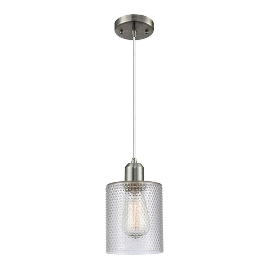 Innovations Cobbleskill 5in 1-Light Mini Pendant | Industrial Brushed Satin Nickel Steel and Clear Cobbleskill Glass | Kitchen | Model 900-1P-SN-G112